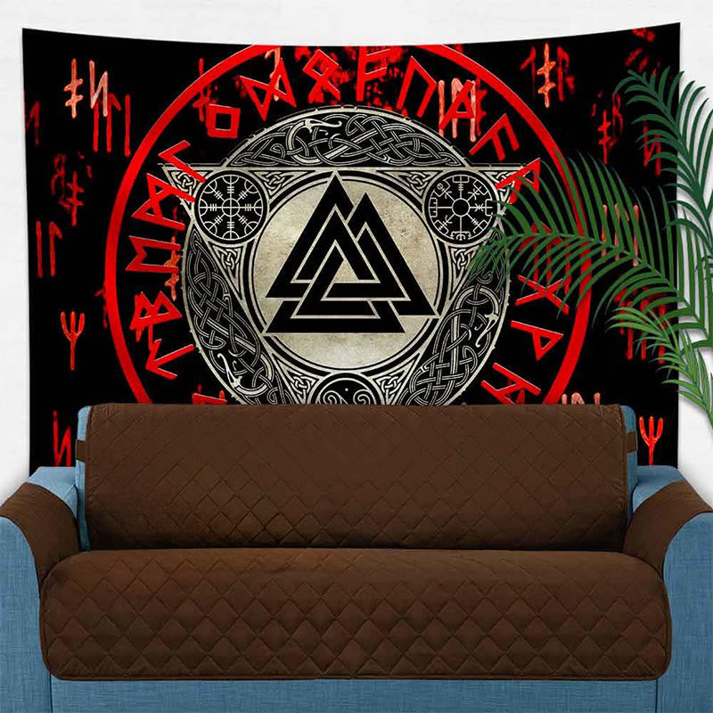 WorldNorse Retro Triquetra Valknut Ägischjalmur Wandteppich - image 4