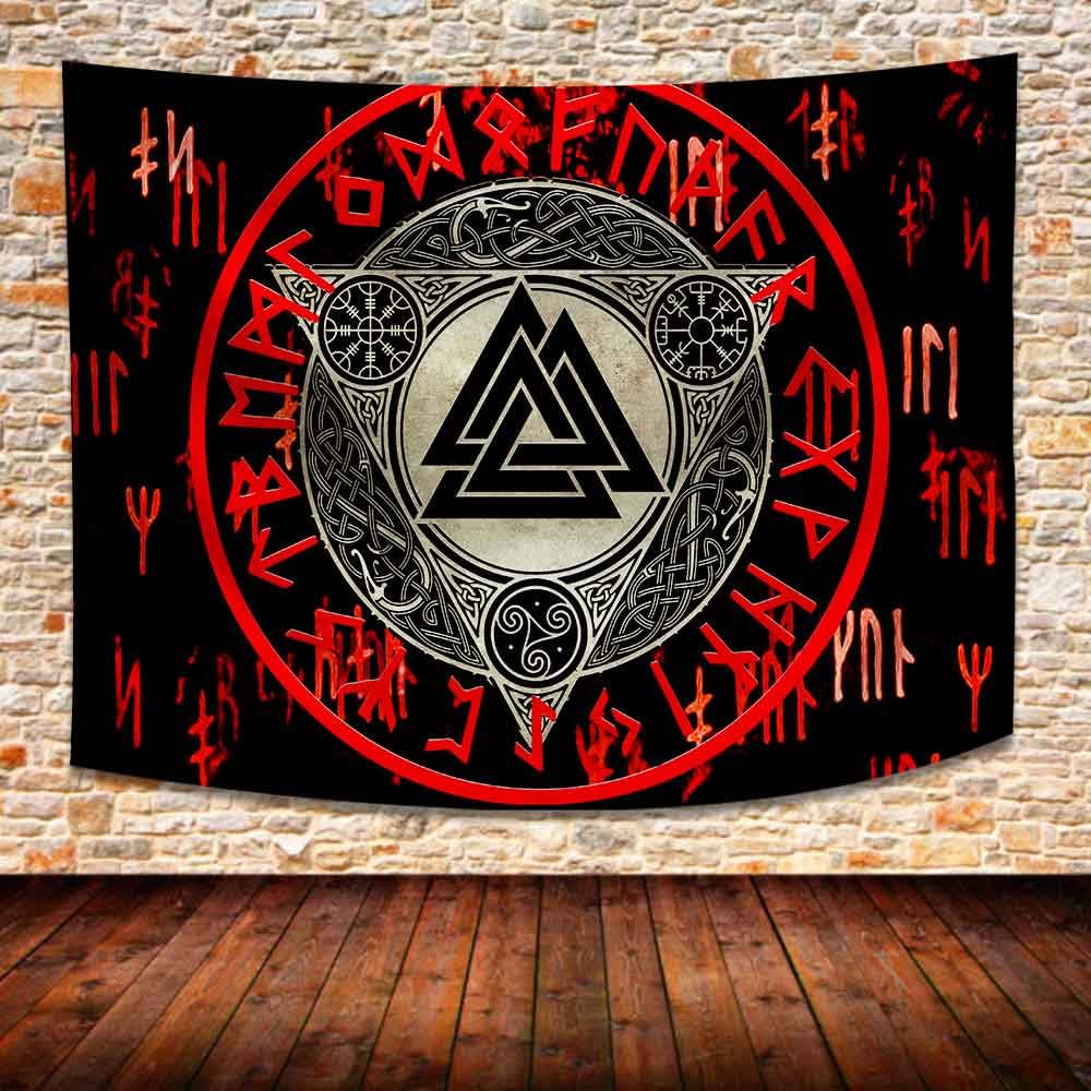 WorldNorse Retro Triquetra Valknut Ägischjalmur Wandteppich - image 1