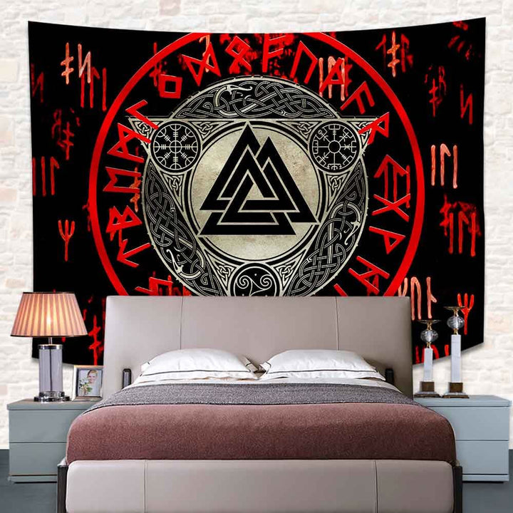 WorldNorse Retro Triquetra Valknut Ägischjalmur Wandteppich - image 3