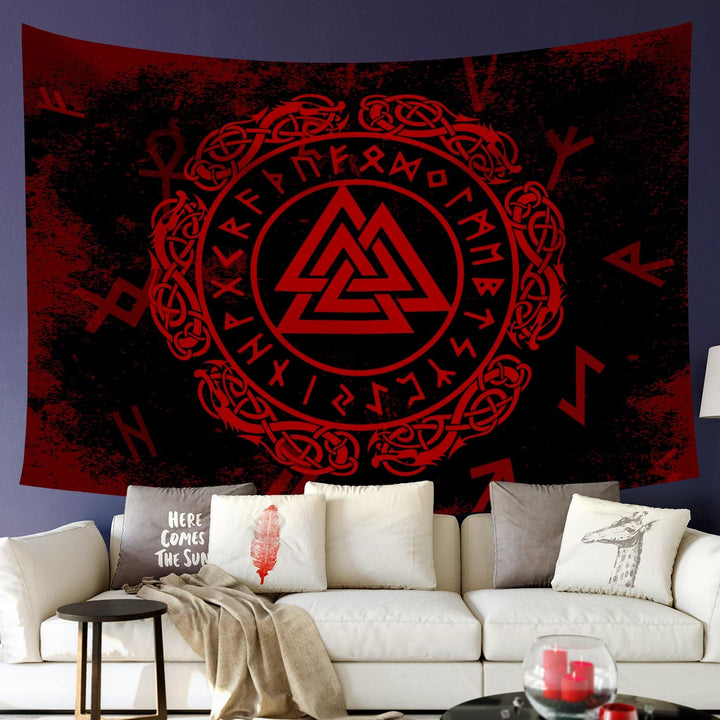 WorldNorse Dark Enchanted Valknut Wandteppich - Valknut - 180X320cm - image 0