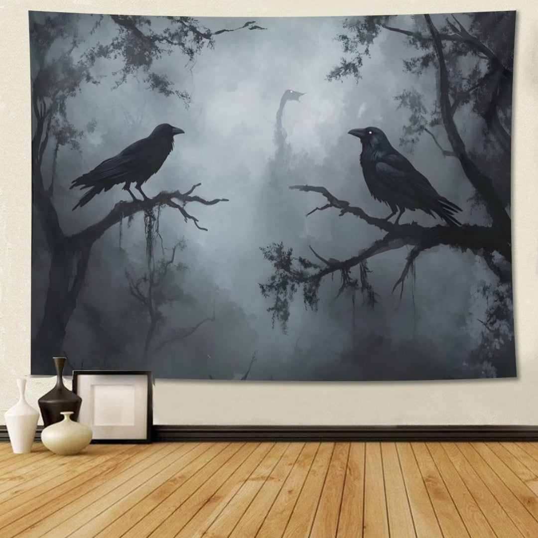 WorldNorse Ethereal Misty Forest Raven Wandteppich - Raven - 180X320cm - image 0