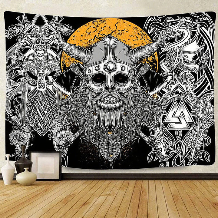 WorldNorse Viking Skull Horned Helm Nordische Waffe Wandbehang - Wikinger Axt - 180X320cm - image 0