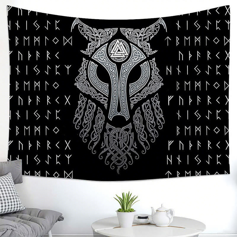 WorldNorse Celestial Fenrir Helm Rune Valknut Wandteppich - image 1