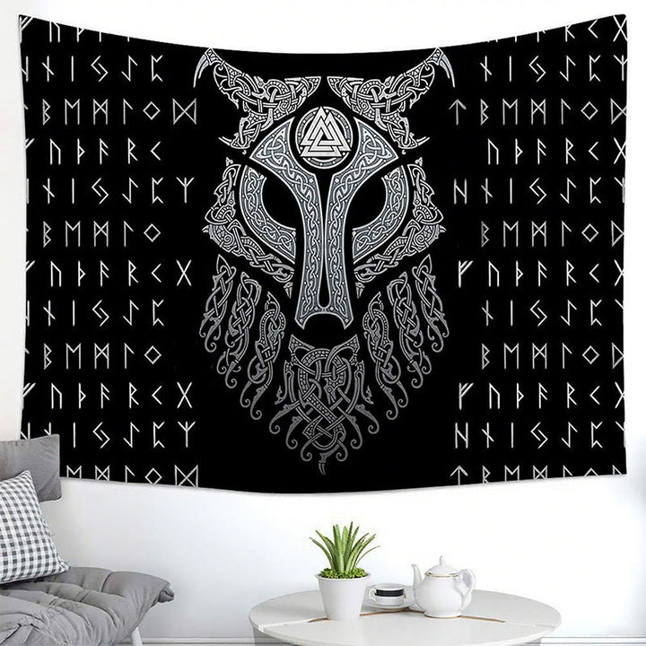 WorldNorse Celestial Fenrir Helm Rune Valknut Wandteppich - image 1