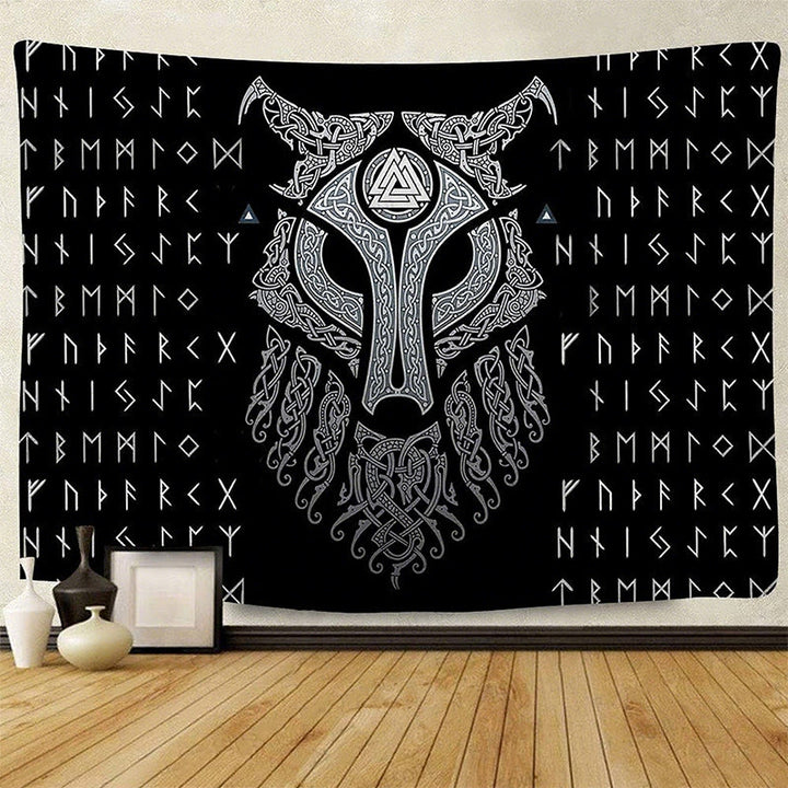 WorldNorse Celestial Fenrir Helm Rune Valknut Wandteppich - Wölfe - 180X320cm - image 0