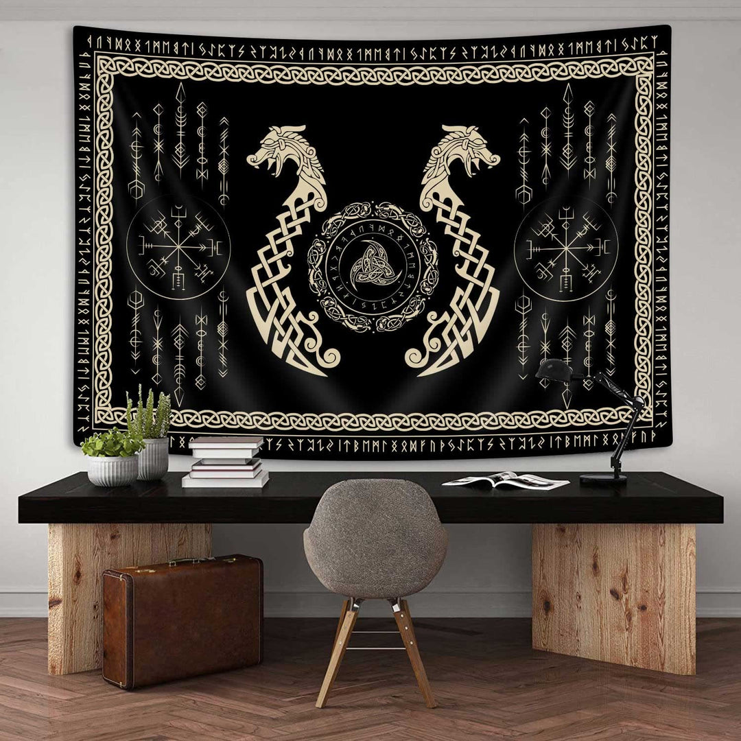 WorldNorse Wandteppich mit Nordischer Drache und Keltischer Knoten, Triquetra - Nordischer Drache - 180X320cm - image 0