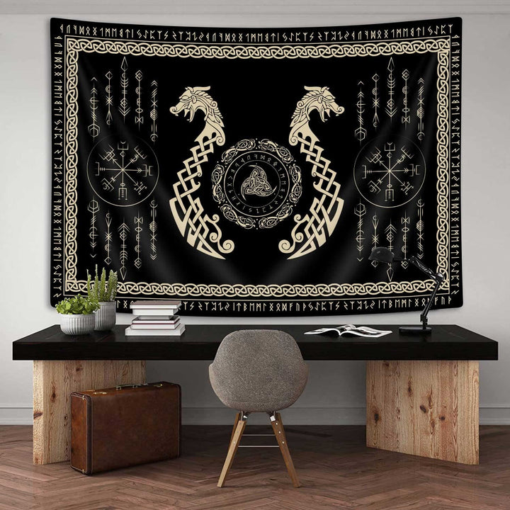 WorldNorse Wandteppich mit Nordischer Drache und Keltischer Knoten, Triquetra - Nordischer Drache - 180X320cm - image 0