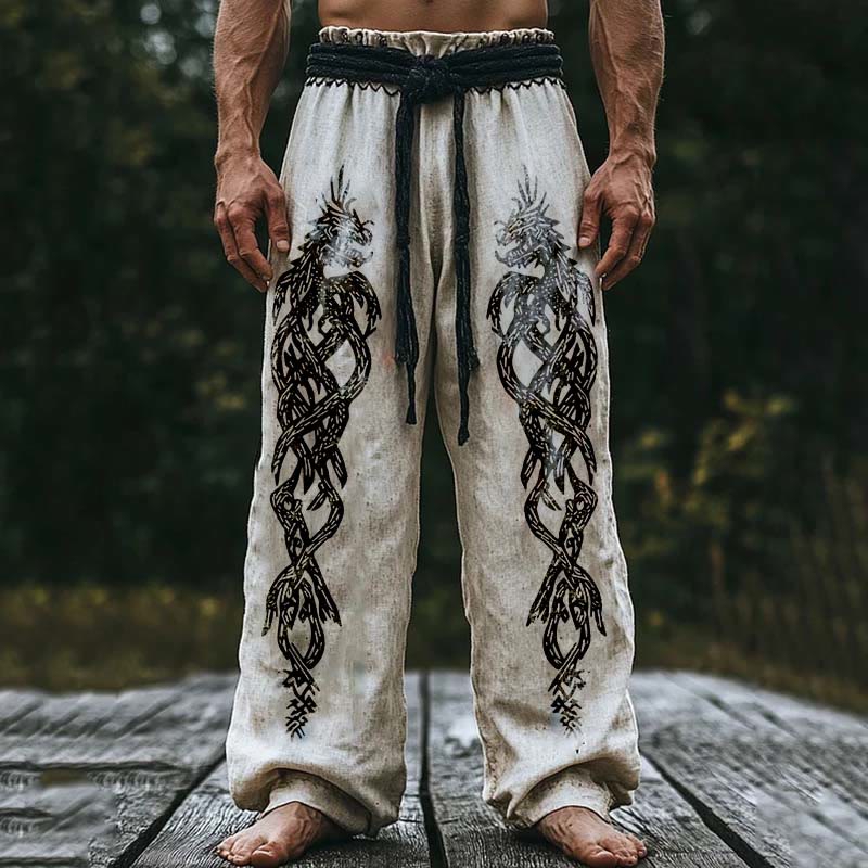 WorldNorse Viking Tribal Nordischer Drache Leinenhose - US/UK/AU50, EU60 (5XL) - image 0