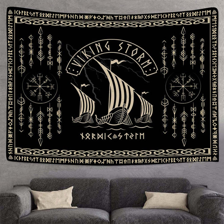 WorldNorse Viking Storm Longship Rune Totem Wandteppich - image 2