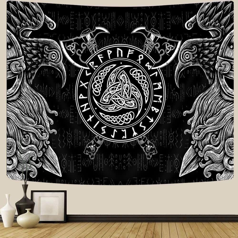 WorldNorse Wikinger Axt Raven Triple Horn Of Odin Wandbehang - Raven - 180X320cm - image 0