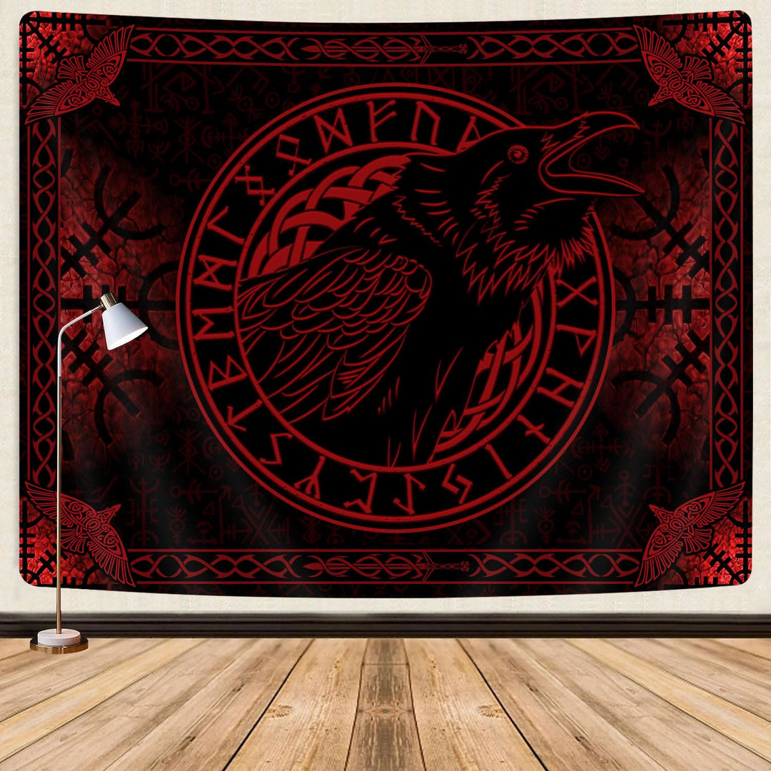 WorldNorse Raven Crow Rune Rot und Schwarz Wandbehang - Raven - 180X320cm - image 0