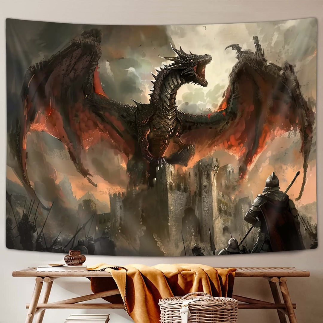 WorldNorse Medieval Fantasy Castle Dragon Wandbehang - Nordischer Drache - 180X320cm - image 0