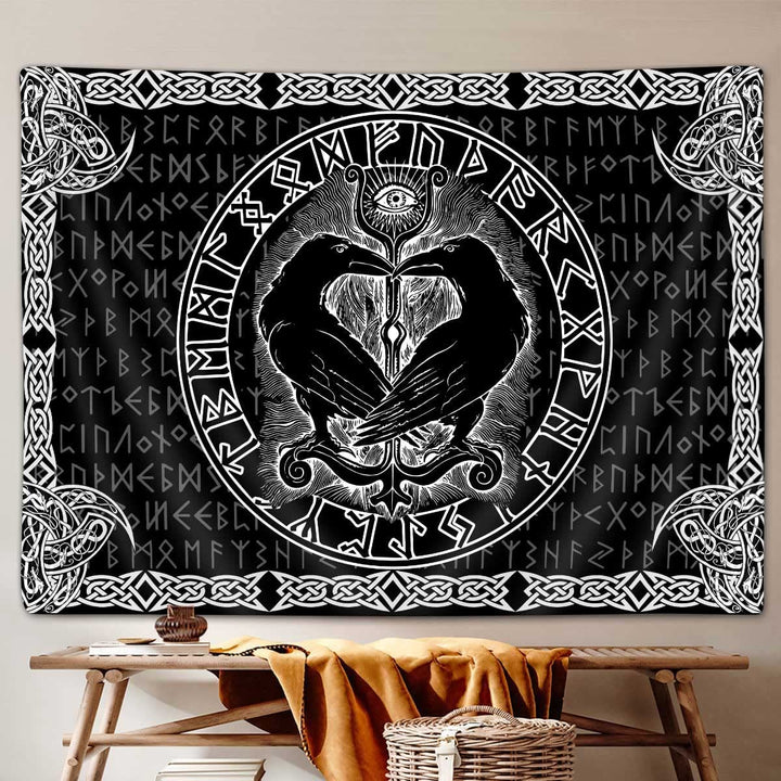 WorldNorse Ravens Herzform Allwissendes Auge Wandteppich - Raven - 180X320cm - image 0