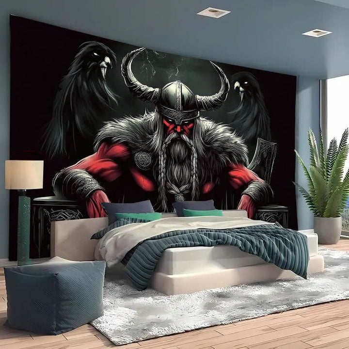 WorldNorse Dark Ravens Gehörnter Helm Wikingerhäuptling Wandteppich - image 1