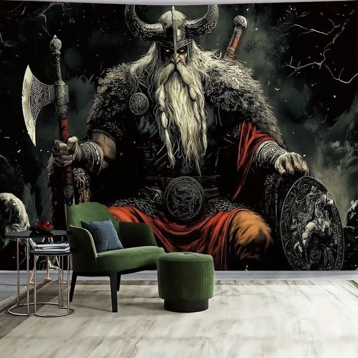 WorldNorse Nordische Waffe mit einem Schild Wandbehang - Wikinger Axt - 180X320cm - image 0