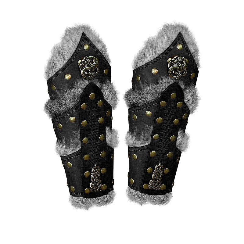 WorldNorse Keltischer Knoten Metallzubehör Armschienen - Mit Fell - Schwarz - image 4