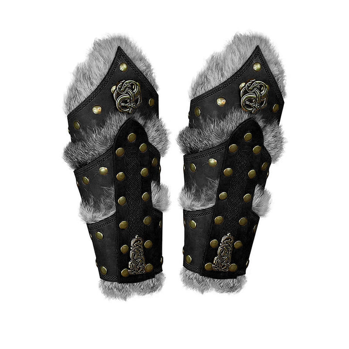 WorldNorse Keltischer Knoten Metallzubehör Armschienen - Mit Fell - Schwarz - image 4