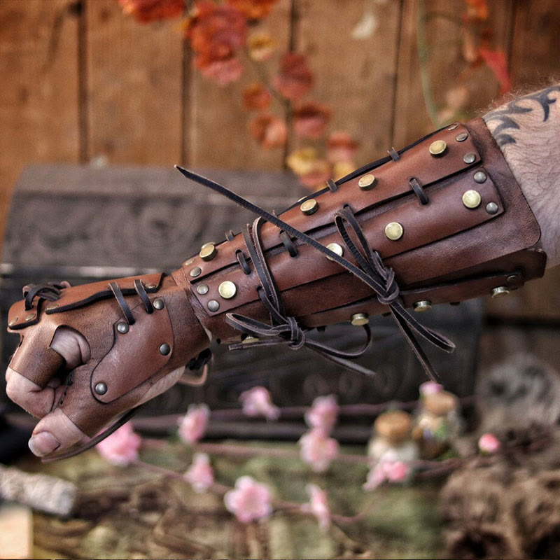 WorldNorse Rivets Armschienen mit Fingerbedeckung und Schnürung - image 7