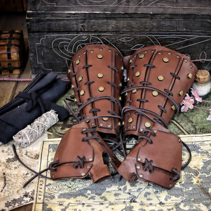 WorldNorse Rivets Armschienen mit Fingerbedeckung und Schnürung - image 8