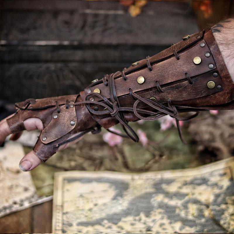 WorldNorse Rivets Armschienen mit Fingerbedeckung und Schnürung - image 1