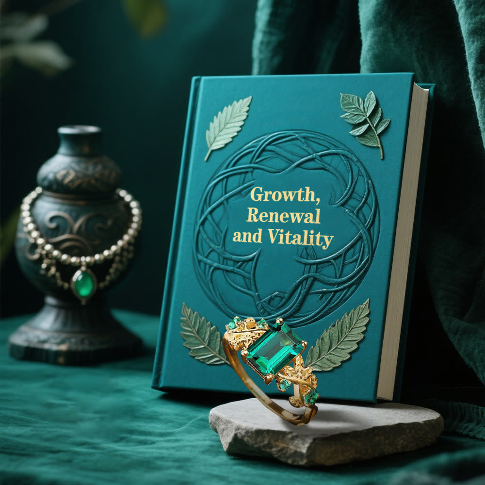 WorldNorse Goldblatt-Ranken-Smaragd- Yggdrasil Ring - image 3