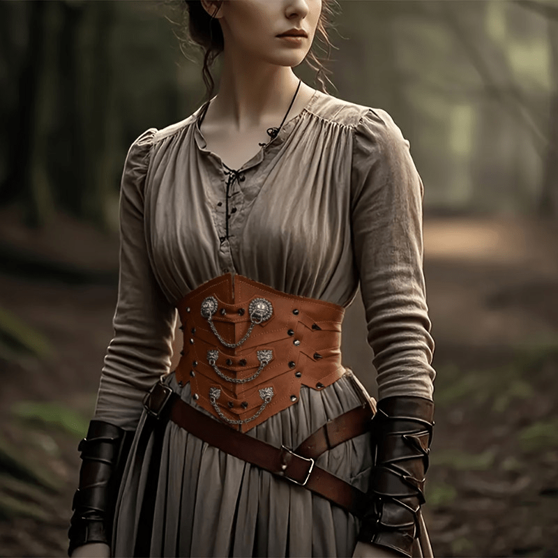 WorldNorse Damen-Bund mit baumelnder Kette und Spike-Schnürung - image 5