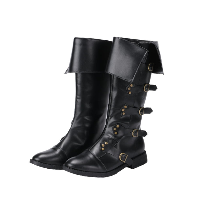 WorldNorse Steampunk-Stiefel mit Schnallendetail und Umschlag - Schwarz - US 13 - image 0