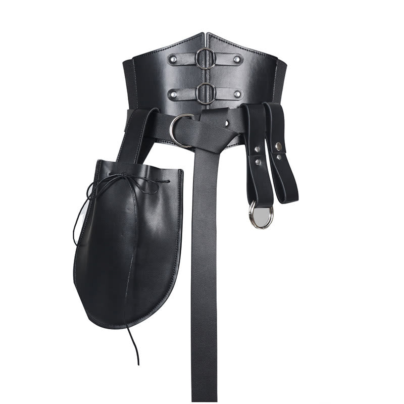 WorldNorse Edgy Double Rings Kordelzugbeutel und Gürtel - Schwarz - image 3