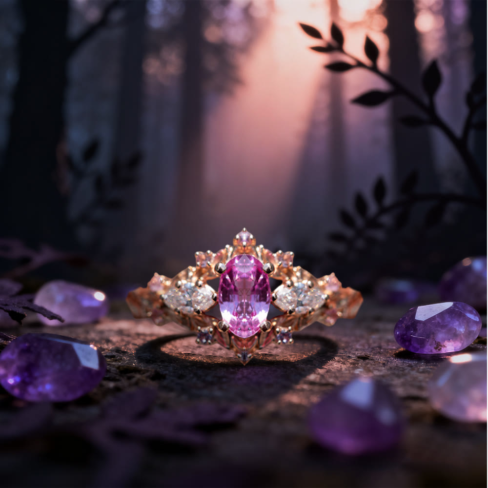 WorldNorse Dawn Leaf Zirkon Ast Ring - Rosa & Weiß - 62mm - image 0