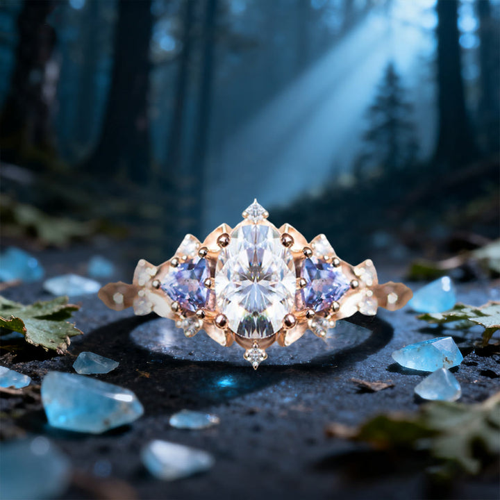 WorldNorse Dawn Leaf Zirkon Ast Ring - Weiß & Lila - 62mm - image 5