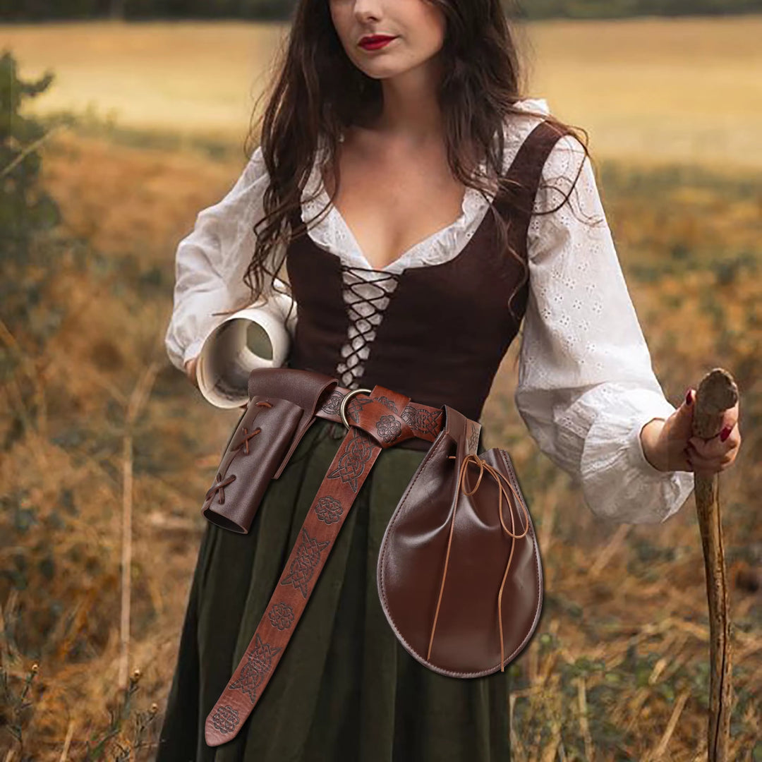 WorldNorse – Ledertasche und Gürtel mit geprägtem keltischem Muster - image 0