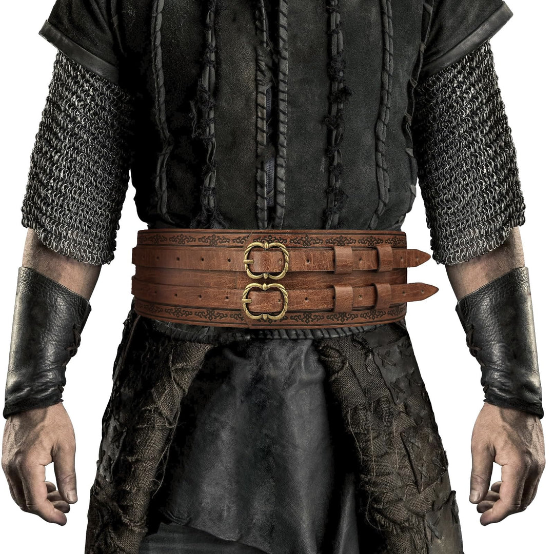 WorldNorse Mittelalterlicher Gürtel mit gravierter Doppelschnalle - image 5