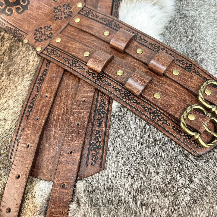 WorldNorse Mittelalterlicher Gürtel mit gravierter Doppelschnalle - image 7