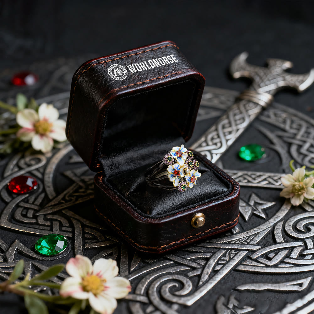 WorldNorse Flower Rubin & Smaragd Schwarzer Ring - image 4