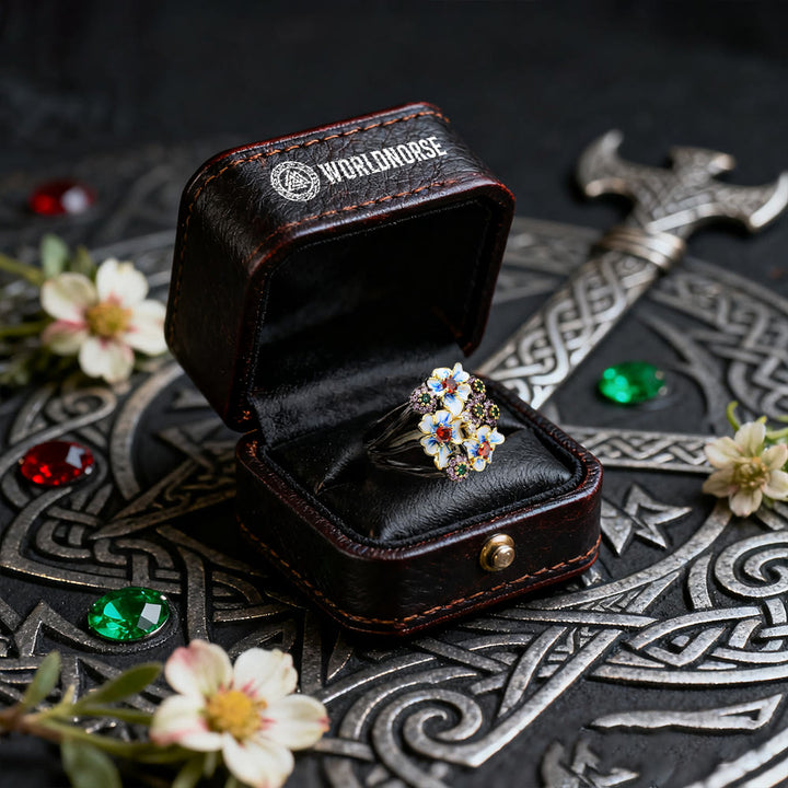 WorldNorse Flower Rubin & Smaragd Schwarzer Ring - image 4