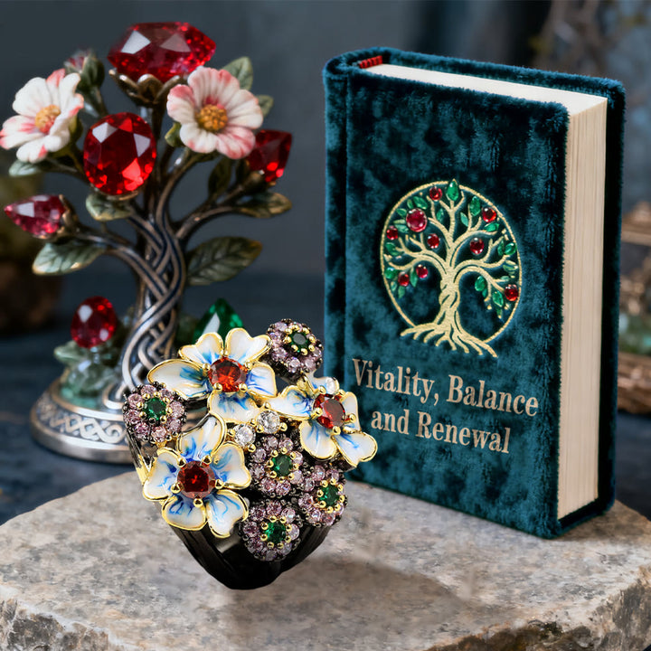 WorldNorse Flower Rubin & Smaragd Schwarzer Ring - image 3