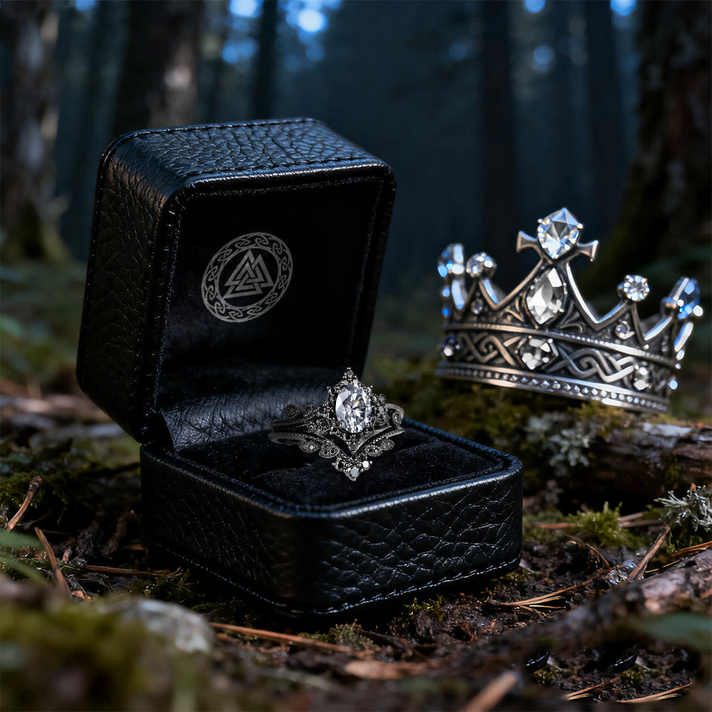 WorldNorse Schwarzes ovales Kronenring-Set - image 9