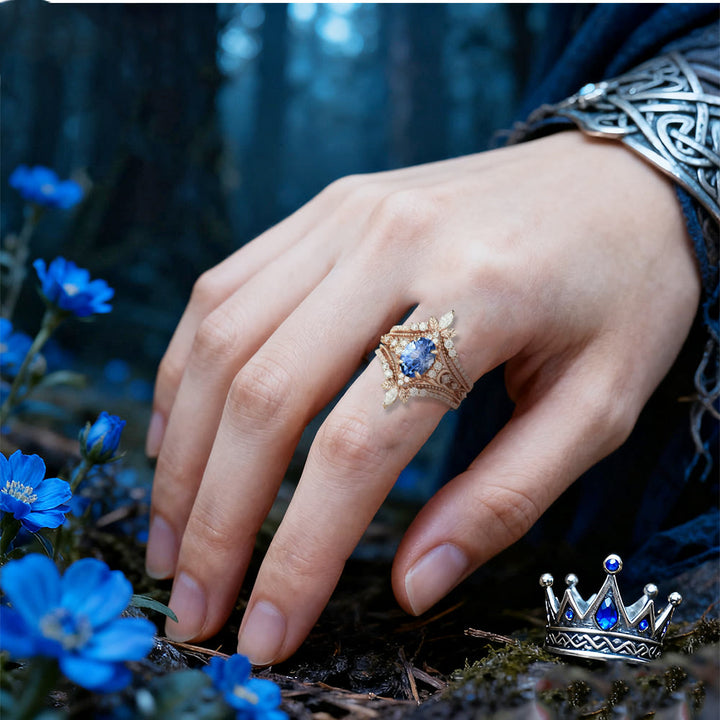 WorldNorse Ringset mit Blumenkrone und blauem Zirkon - image 1