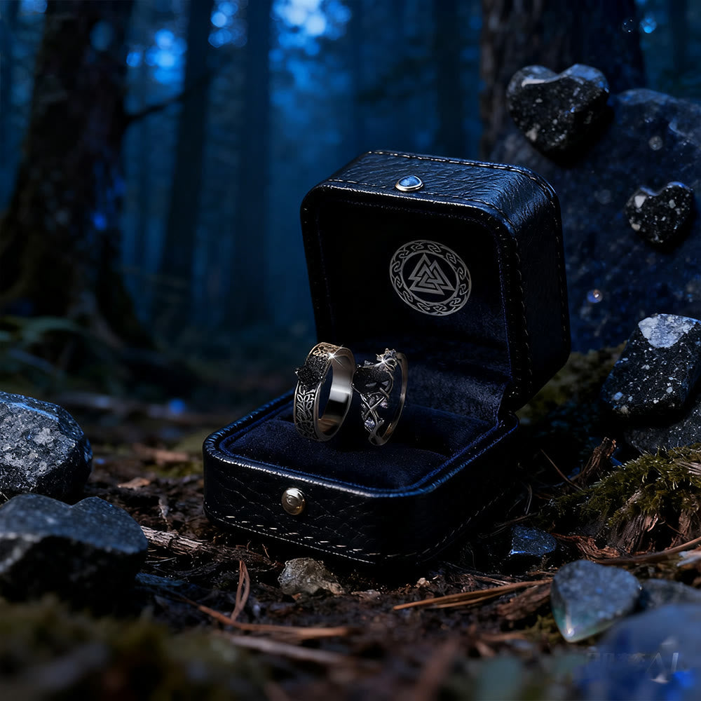 WorldNorse 2-teiliges Ringset mit Blättern aus blauem Sandstein - image 4