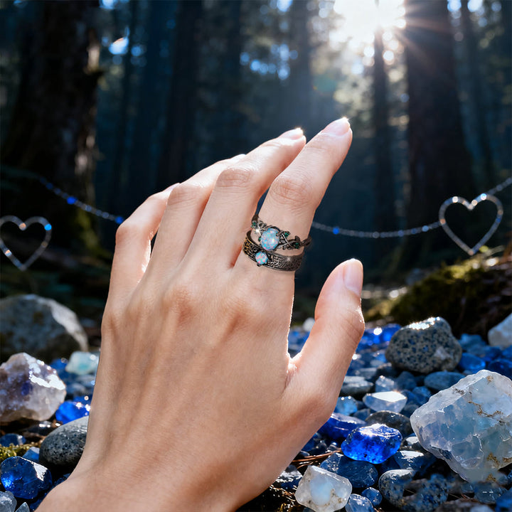 WorldNorse 2-teiliges Ringset mit Blättern aus blauem Sandstein - image 6
