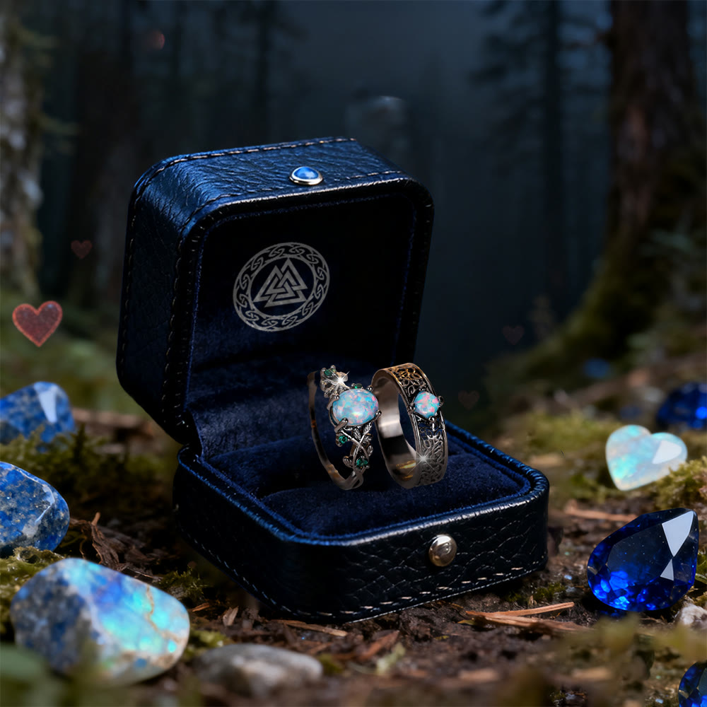 WorldNorse 2-teiliges Ringset mit Blättern aus blauem Sandstein - image 9