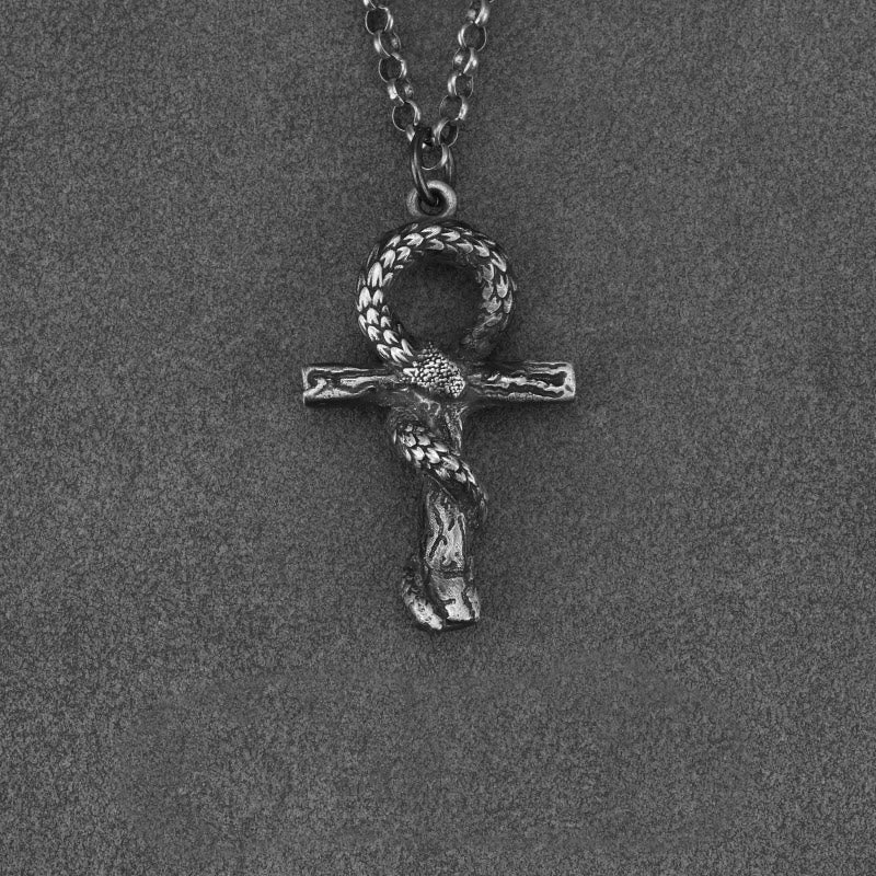 WorldNorse 999 Sterling Silber Mittelalterliche Schlangen-Ankh-Halskette - Mit 60 cm O-förmiger Kette - image 4