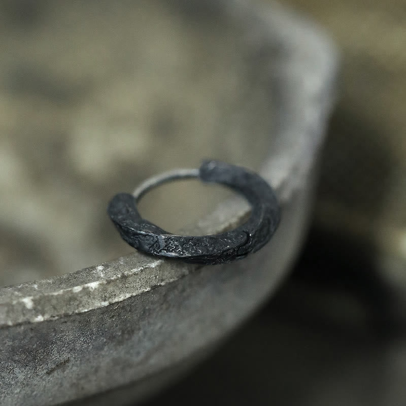 WorldNorse 925 Sterling Silber Wikinger Strukturierte Schwarze Creolen - image 2