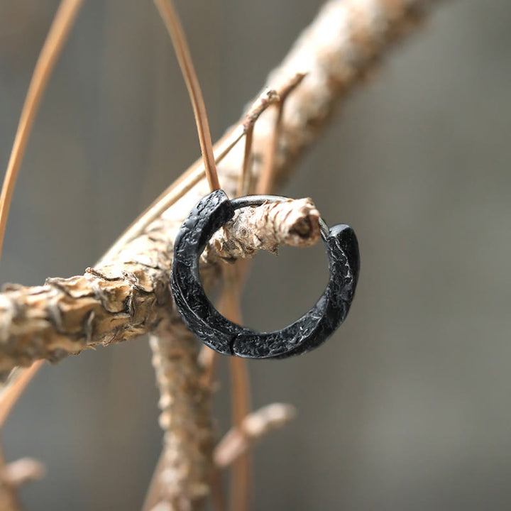 WorldNorse 925 Sterling Silber Wikinger Strukturierte Schwarze Creolen - image 3