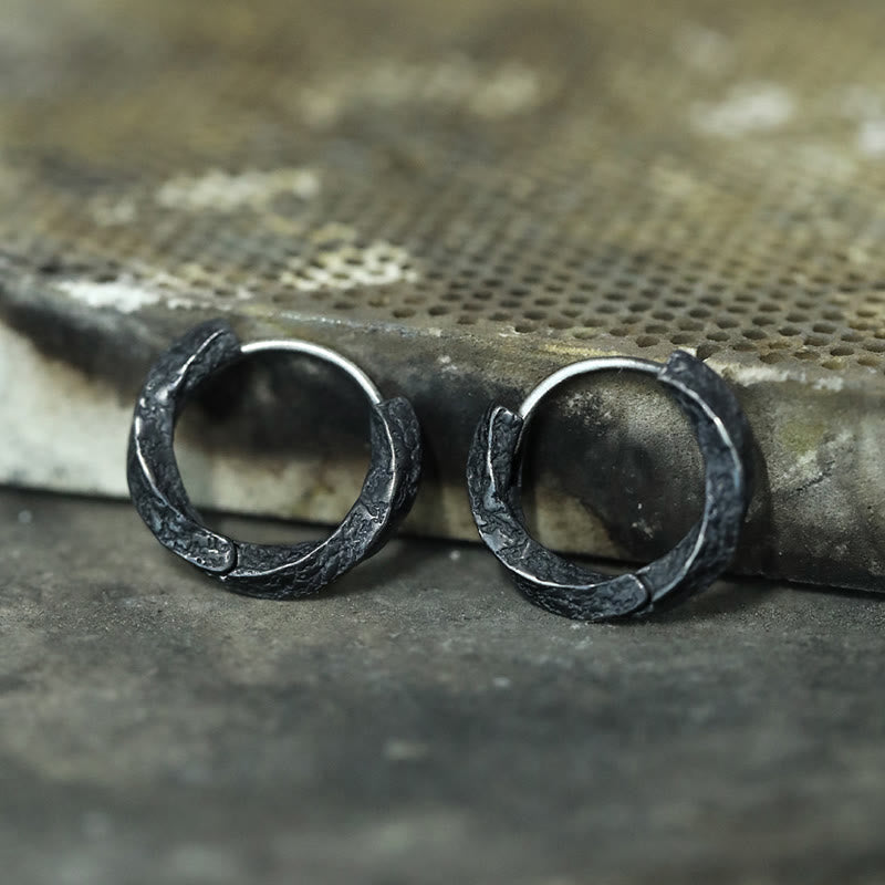 WorldNorse 925 Sterling Silber Wikinger Strukturierte Schwarze Creolen - image 4