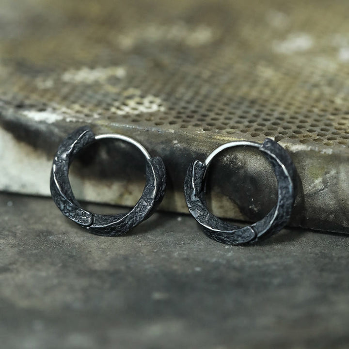 WorldNorse 925 Sterling Silber Wikinger Strukturierte Schwarze Creolen - image 4