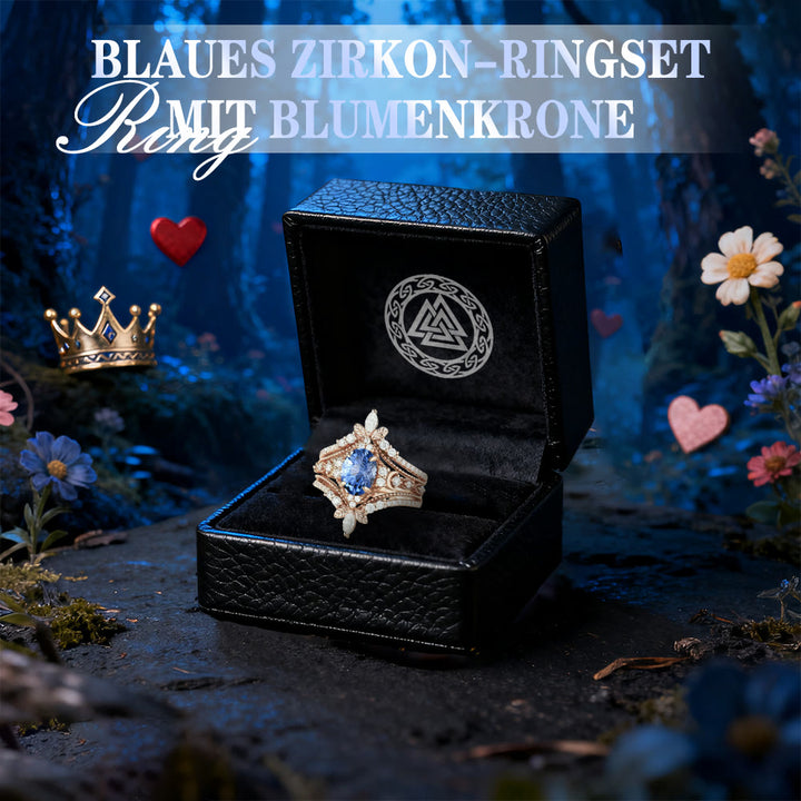 WorldNorse Ringset mit Blumenkrone und blauem Zirkon - image 2