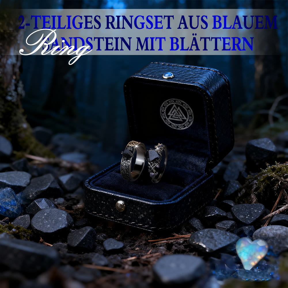 WorldNorse 2-teiliges Ringset mit Blättern aus blauem Sandstein - image 2