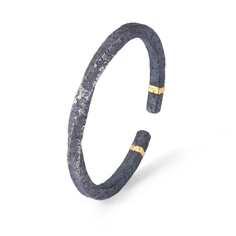 WorldNorse 999 Sterling Silber dunkel strukturiertes, gedrehtes Armband mit Goldbesatz - image 4