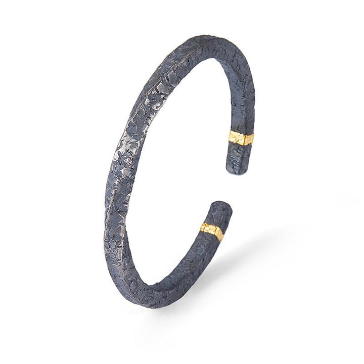 WorldNorse 999 Sterling Silber dunkel strukturiertes, gedrehtes Armband mit Goldbesatz - image 4